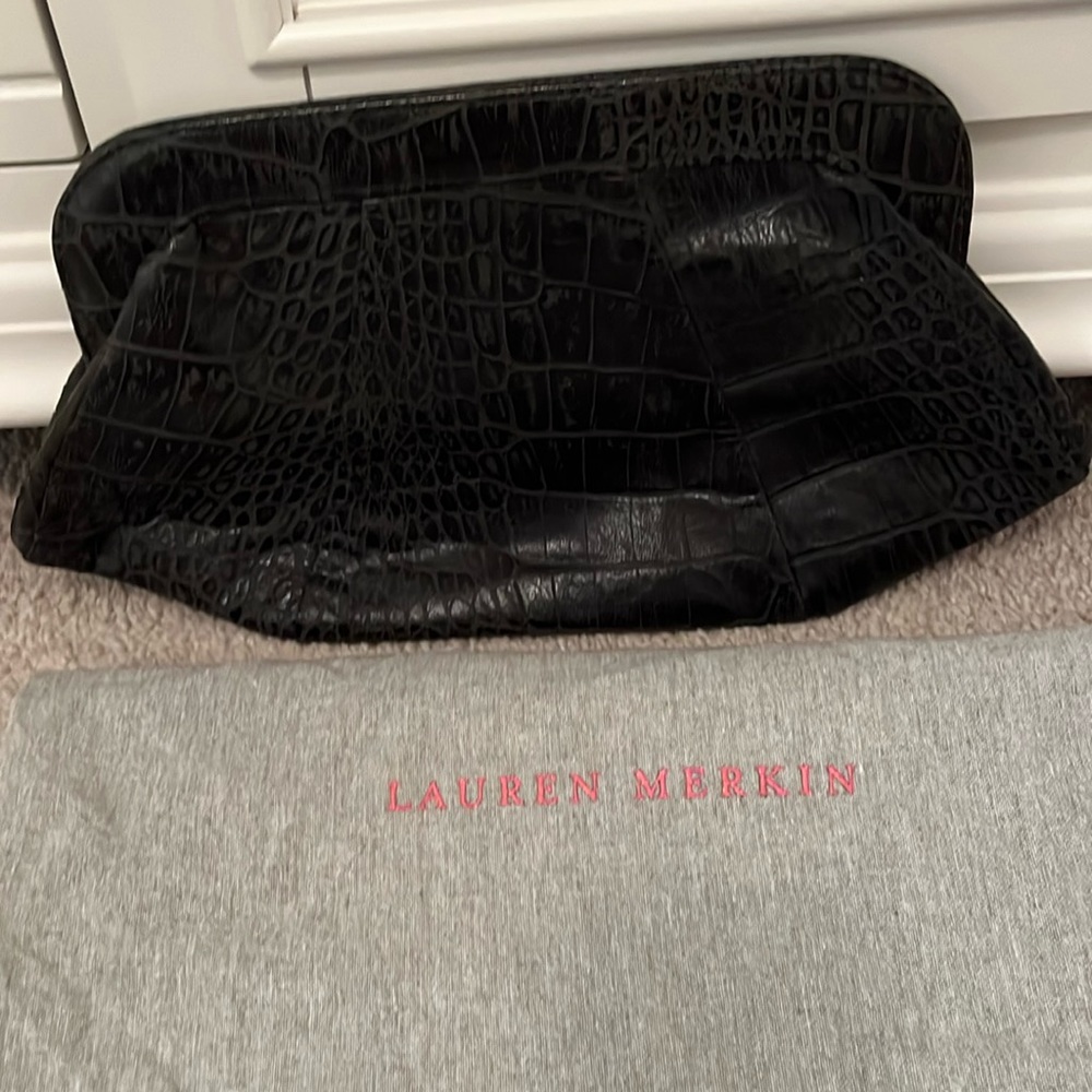 Lauren Merkin Dark gray faux alligator pattern clutch